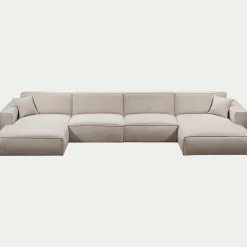 Canapé En Tissu|Canapé 6 Places Et Plus*alinea Canapé d'angle panoramique fixe en tissu tramé - Beige