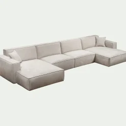 Canapé En Tissu|Canapé 6 Places Et Plus*alinea Canapé d'angle panoramique fixe en tissu tramé - Beige