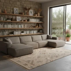 Canapé En Tissu|Canapé 6 Places Et Plus*alinea Canapé d'angle panoramique fixe en tissu tramé - Gris