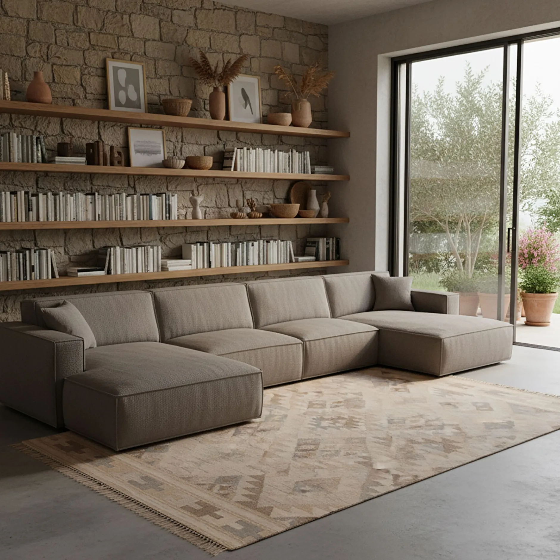 Canapé En Tissu|Canapé 6 Places Et Plus*alinea Canapé d'angle panoramique fixe en tissu tramé - Gris