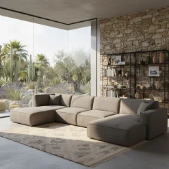 Canapé En Tissu|Canapé 6 Places Et Plus*alinea Canapé d'angle panoramique fixe en tissu tramé - Gris