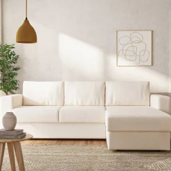 Canapé En Velours|Canapé 3 Places*alinea Canapé d'angle réversible convertible en velours côtelé - ventoux Blanc