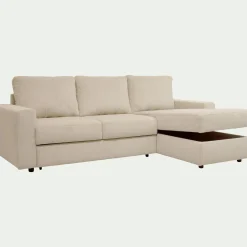 Canapé En Velours|Canapé 3 Places*alinea Canapé d'angle réversible convertible en velours côtelé - ventoux Blanc