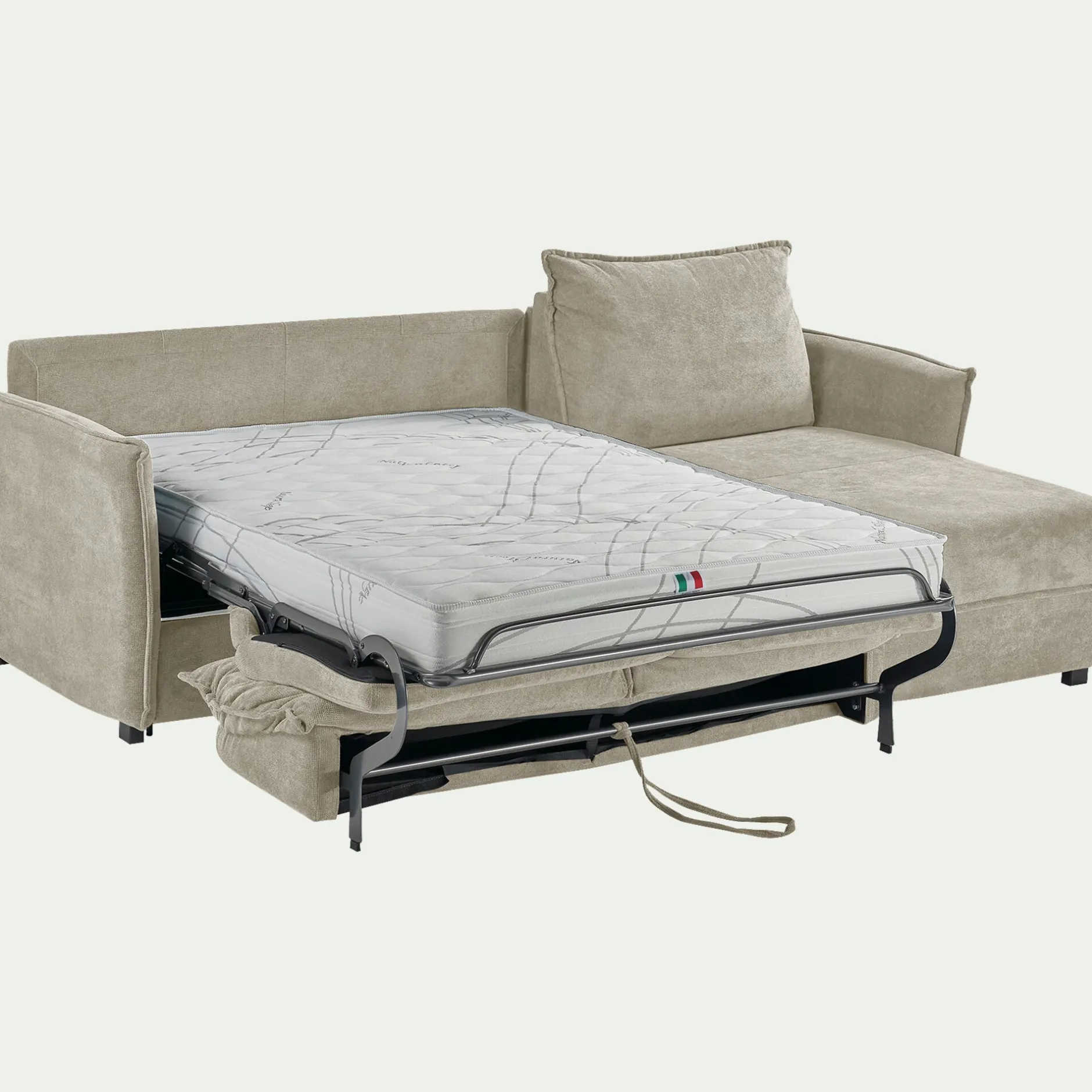 Canapé 3 Places|Canapé Convertible*alinea Canapé d'angle réversible convertible en tissu avec matelas densité 25kg/m3 - roucas Beige