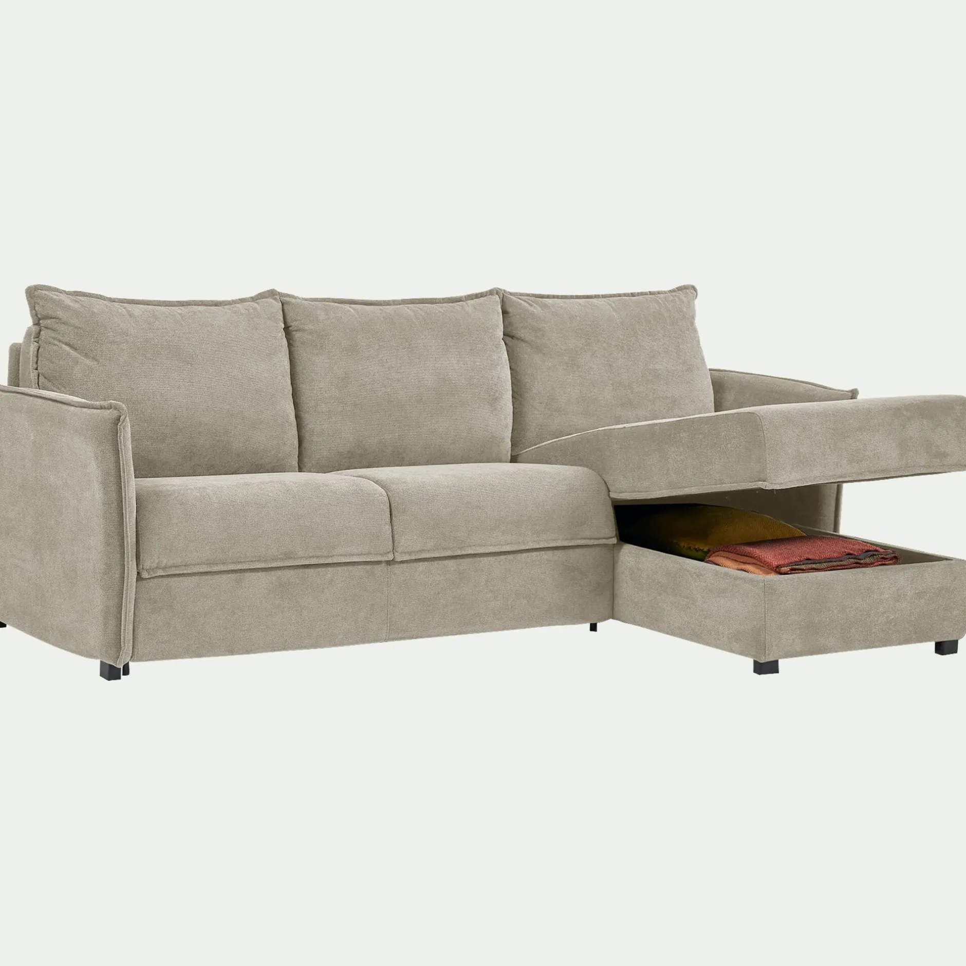 Canapé 3 Places|Canapé Convertible*alinea Canapé d'angle réversible convertible en tissu avec matelas densité 25kg/m3 - roucas Beige