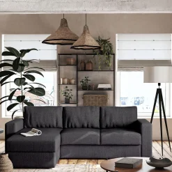 Canapé En Tissu|Canapé 4 Places*alinea Canapé d'angle réversible convertible en tissu tramé - ardoise Gris