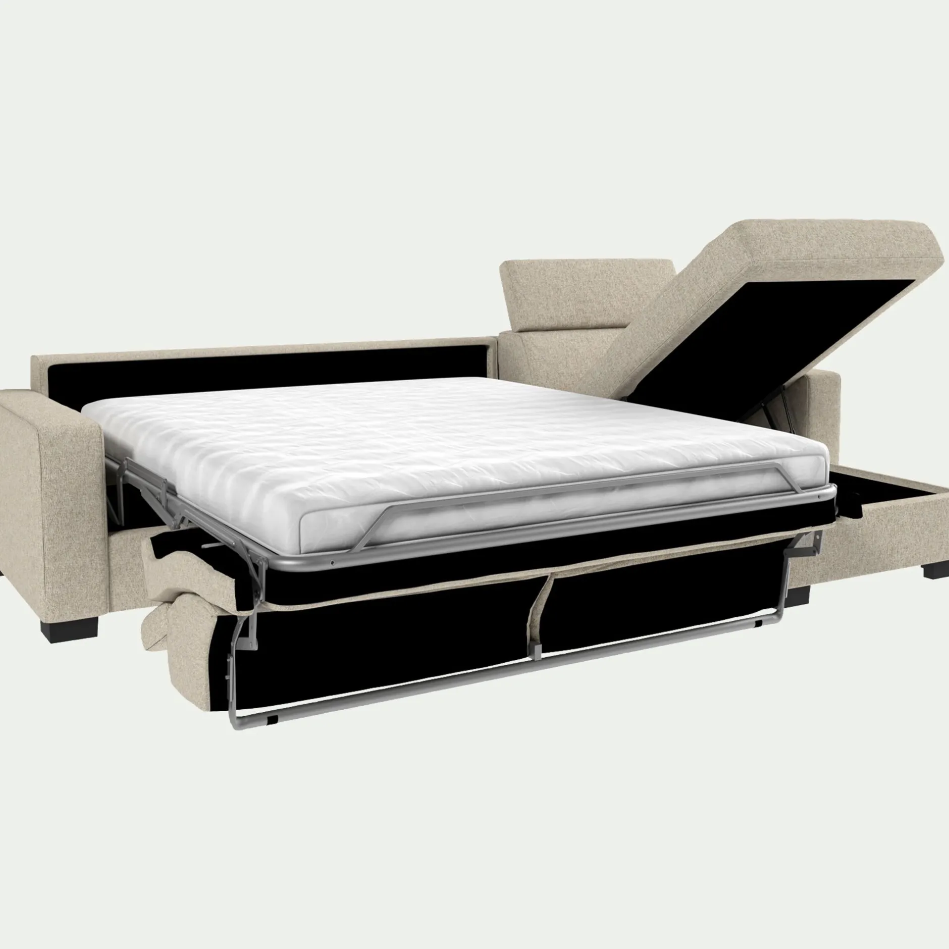 Canapé 4 Places|Canapé Convertible*alinea Canapé d'angle réversible convertible matelas Bultex en tissus pop avec accoudoirs 20cm - Beige