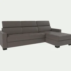 Canapé En Cuir|Canapé 4 Places*alinea Canapé d'angle réversible fixe en cuir de buffle avec accoudoirs 15cm - taupe Gris