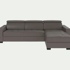 Canapé En Cuir|Canapé 4 Places*alinea Canapé d'angle réversible fixe en cuir de buffle avec accoudoirs 20cm - taupe Gris