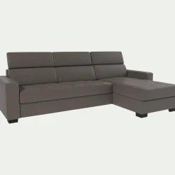 Canapé En Cuir|Canapé 4 Places*alinea Canapé d'angle réversible fixe en cuir de buffle avec accoudoirs 20cm - taupe Gris