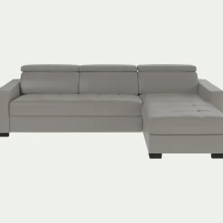 Canapé En Cuir|Canapé 4 Places*alinea Canapé d'angle réversible fixe en cuir de buffle avec accoudoirs 20cm - borie Gris
