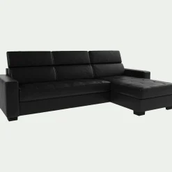 Canapé En Cuir|Canapé 4 Places*alinea Canapé d'angle réversible fixe en cuir de buffle avec accoudoirs 20cm - Noir
