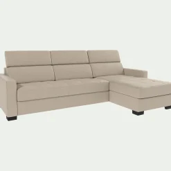 Canapé En Cuir|Canapé 4 Places*alinea Canapé d'angle réversible fixe en cuir de buffle avec accoudoirs 15cm - Beige