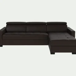 Canapé En Cuir|Canapé 4 Places*alinea Canapé d'angle réversible fixe en cuir de buffle avec accoudoirs 15cm - Marron