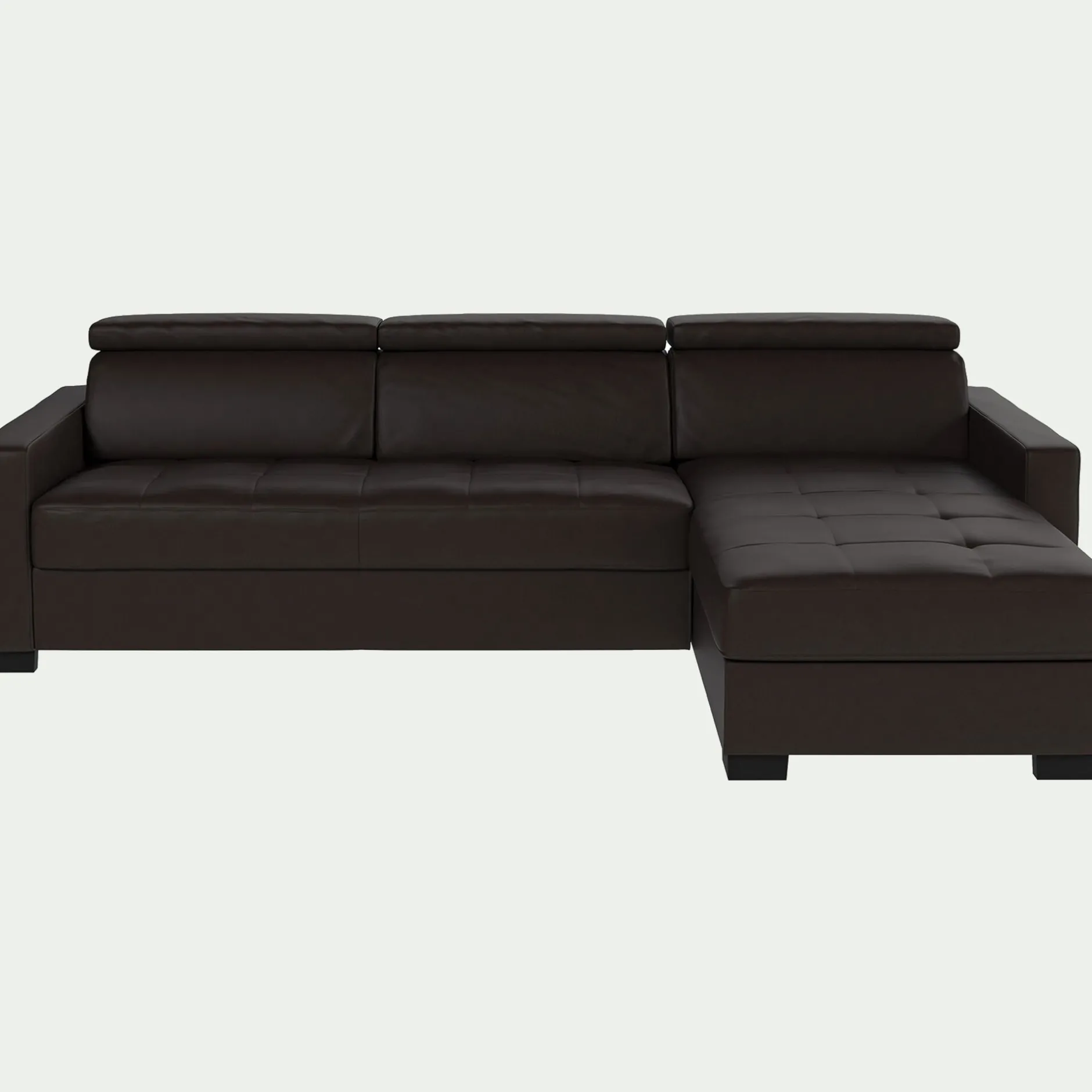 Canapé En Cuir|Canapé 4 Places*alinea Canapé d'angle réversible fixe en cuir de buffle avec accoudoirs 15cm - Marron