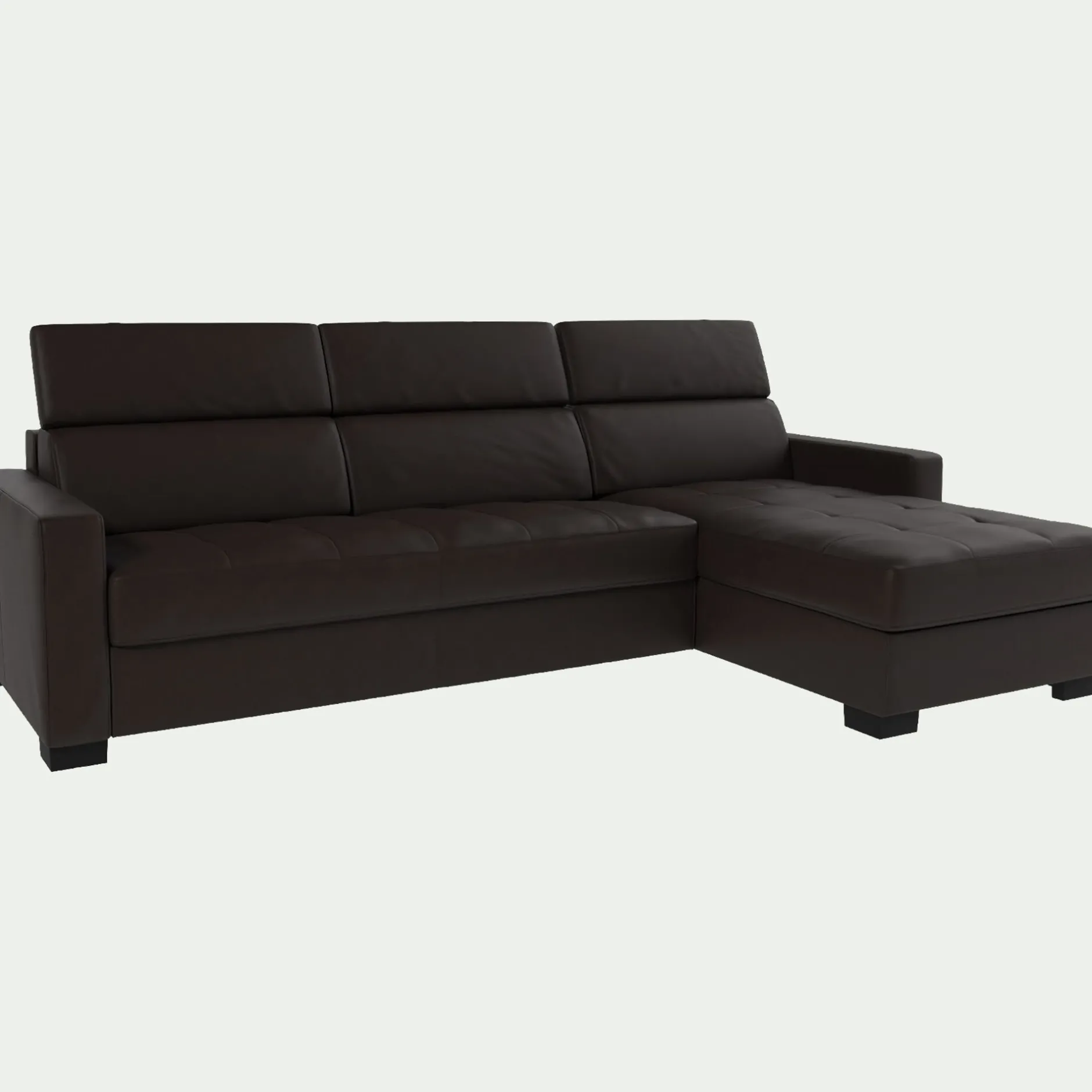 Canapé En Cuir|Canapé 4 Places*alinea Canapé d'angle réversible fixe en cuir de buffle avec accoudoirs 15cm - Marron