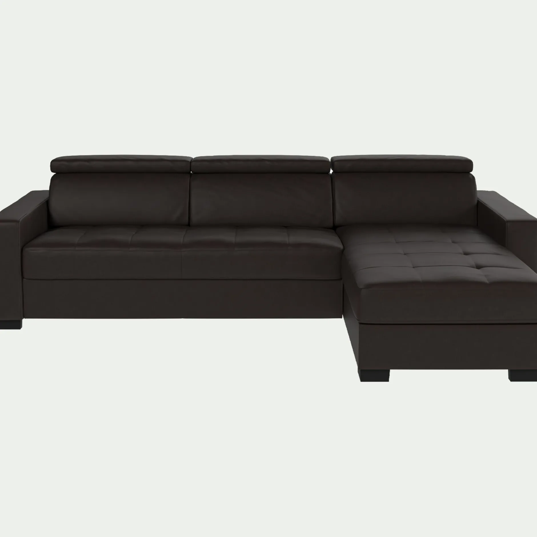 Canapé En Cuir|Canapé 4 Places*alinea Canapé d'angle réversible fixe en cuir de buffle avec accoudoirs 20cm - Marron