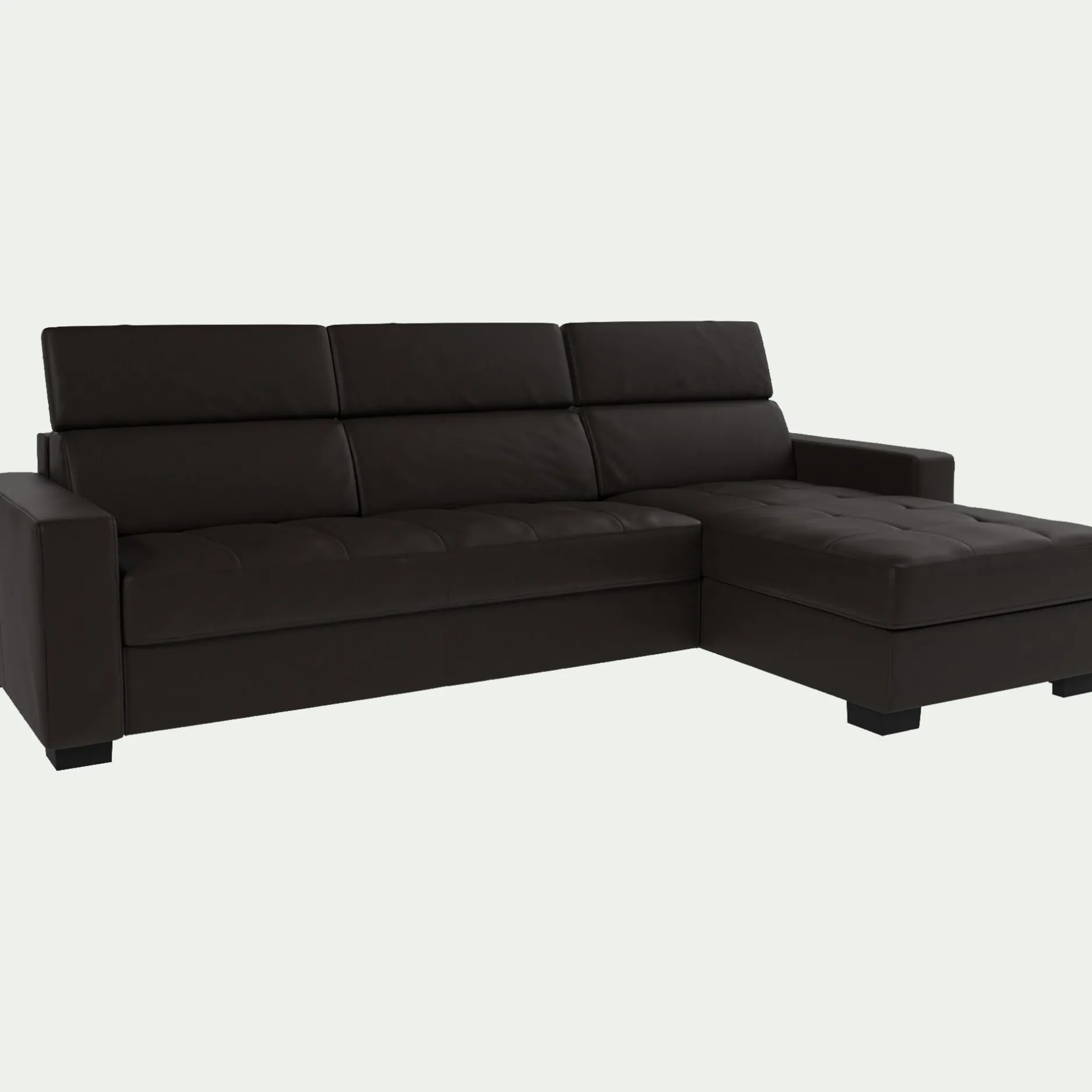 Canapé En Cuir|Canapé 4 Places*alinea Canapé d'angle réversible fixe en cuir de buffle avec accoudoirs 20cm - Marron