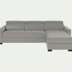 Canapé En Cuir|Canapé 4 Places*alinea Canapé d'angle réversible fixe en cuir de buffle avec accoudoirs 15cm - Gris borie