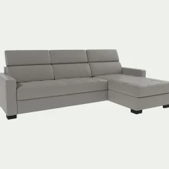 Canapé En Cuir|Canapé 4 Places*alinea Canapé d'angle réversible fixe en cuir de buffle avec accoudoirs 15cm - Gris borie