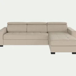 Canapé En Cuir|Canapé 4 Places*alinea Canapé d'angle réversible fixe en cuir de buffle avec accoudoirs 20cm - Beige