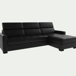 Canapé En Cuir|Canapé 4 Places*alinea Canapé d'angle réversible fixe en cuir de buffle avec accoudoirs 15cm - Noir