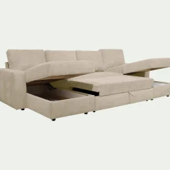 Canapé 4 Places|Canapé Convertible*alinea Canapé en U convertible en tissu tramé - roucas Beige