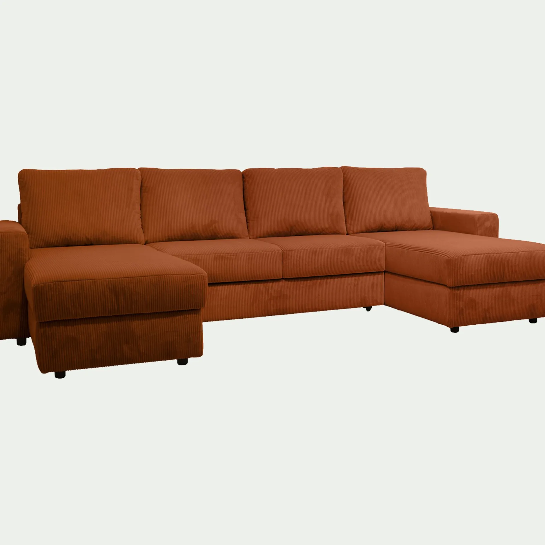 Canapé En Tissu|Canapé 4 Places*alinea Canapé en U convertible en velours côtelé - brun rustrel Marron