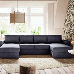 Canapé En Tissu|Canapé 4 Places*alinea Canapé en U convertible en tissu tramé - calabrun Bleu