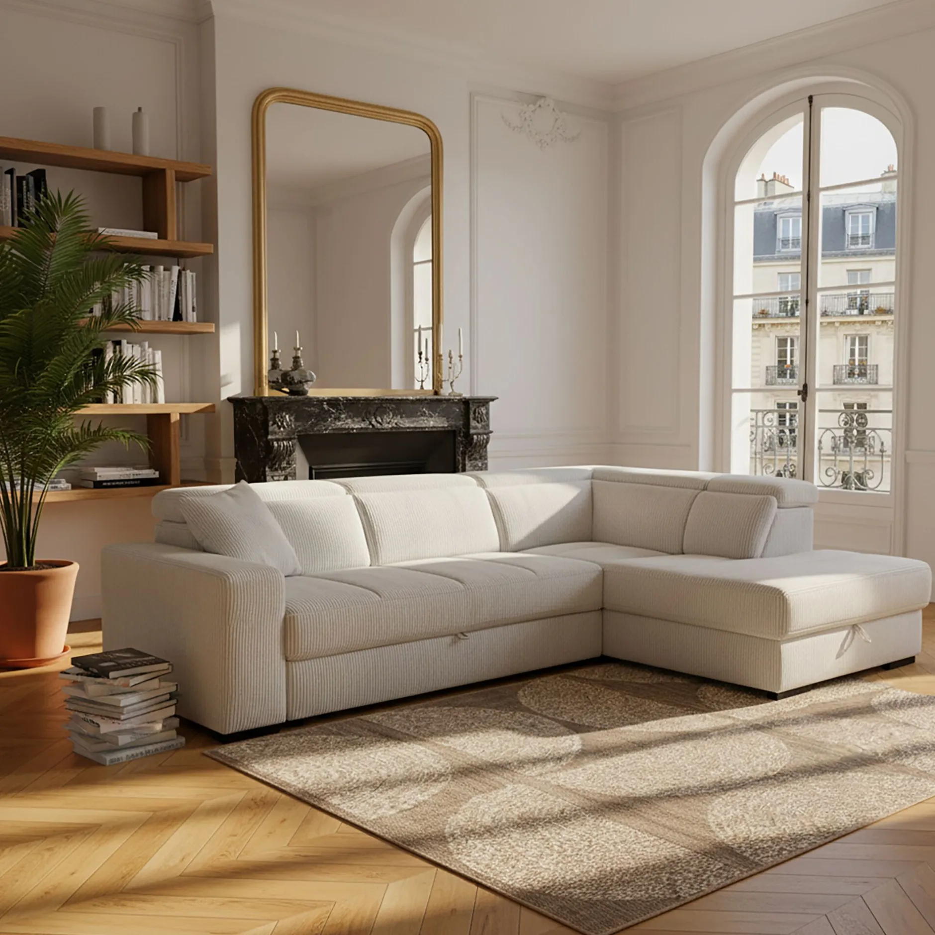 Canapé En Tissu|Canapé 5 Places*alinea Canapé grand angle droit convertible en tissu castello - roucas Beige