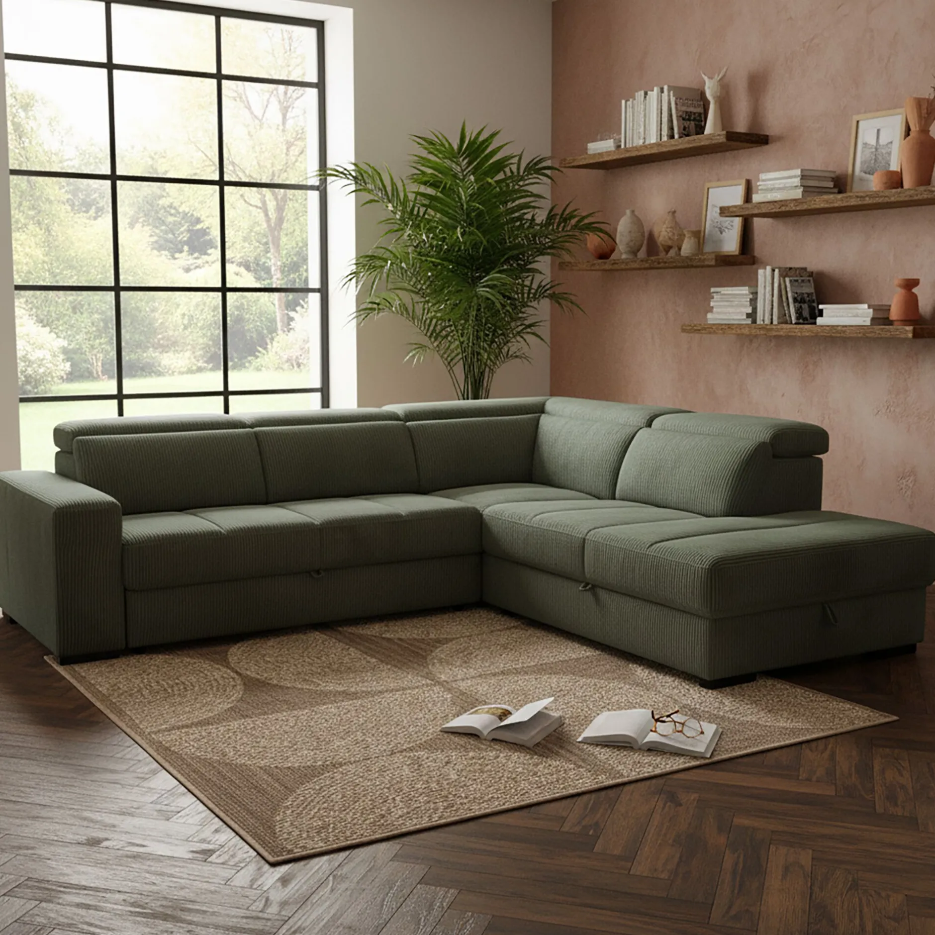 Canapé En Tissu|Canapé 5 Places*alinea Canapé grand angle droit conible en tissu Castelo - cèdre Vert