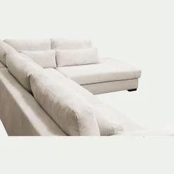 Canapé En Velours|Canapé Fixe*alinea Canapé grand angle droit fixe avec méridienne en velours côtelé Azores - Beige