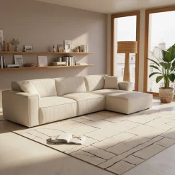 Canapé 4 Places|Canapé Fixe*alinea Canapé grand angle droit fixe en tissu tramé - Beige