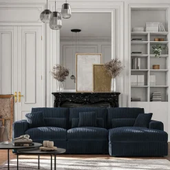 Canapé En Velours|Canapé 5 Places*alinea Canapé grand angle droit fixe en velours côtelé bita - calabrun Bleu