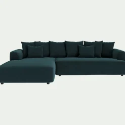 Canapé En Velours|Canapé 5 Places*alinea Canapé grand angle gauche fixe en tissu velours - foncé Bleu