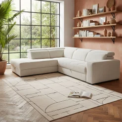 Canapé En Velours|Canapé D'Angle*alinea Canapé grand angle gauche convertible en tissu Castello - roucas Beige