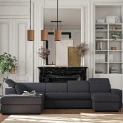 Canapé 6 Places Et Plus|Canapé 4 Places*alinea Canapé panoramique convertible avec méridienne droite en tissu doux - calabrun Bleu