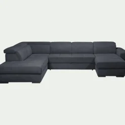 Canapé 6 Places Et Plus|Canapé 4 Places*alinea Canapé panoramique convertible avec méridienne droite en tissu doux - calabrun Bleu