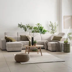 Canapé En Tissu|Canapé 6 Places Et Plus*alinea Canapé panoramique convertible avec méridienne gauche en tissu doux - Beige