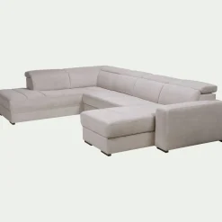 Canapé En Tissu|Canapé 6 Places Et Plus*alinea Canapé panoramique convertible avec méridienne droite en tissu doux - Beige