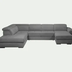 Canapé En Tissu|Canapé 6 Places Et Plus*alinea Canapé panoramique convertible avec méridienne droite en tissu doux - Gris