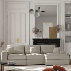 Canapé En Tissu|Canapé 3 Places*alinea Canapé petit angle droit fixe en tissu bouclette - écru Blanc