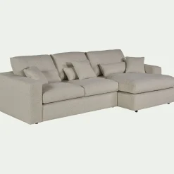 Canapé En Tissu|Canapé 3 Places*alinea Canapé petit angle droit fixe en tissu bouclette - écru Blanc