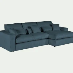 Canapé En Velours|Canapé 3 Places*alinea Canapé petit angle droit fixe en velours côtelé - Bleu
