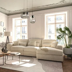 Canapé En Velours|Canapé 3 Places*alinea Canapé petit angle droit fixe en tissu côtelé bita - ventoux Blanc