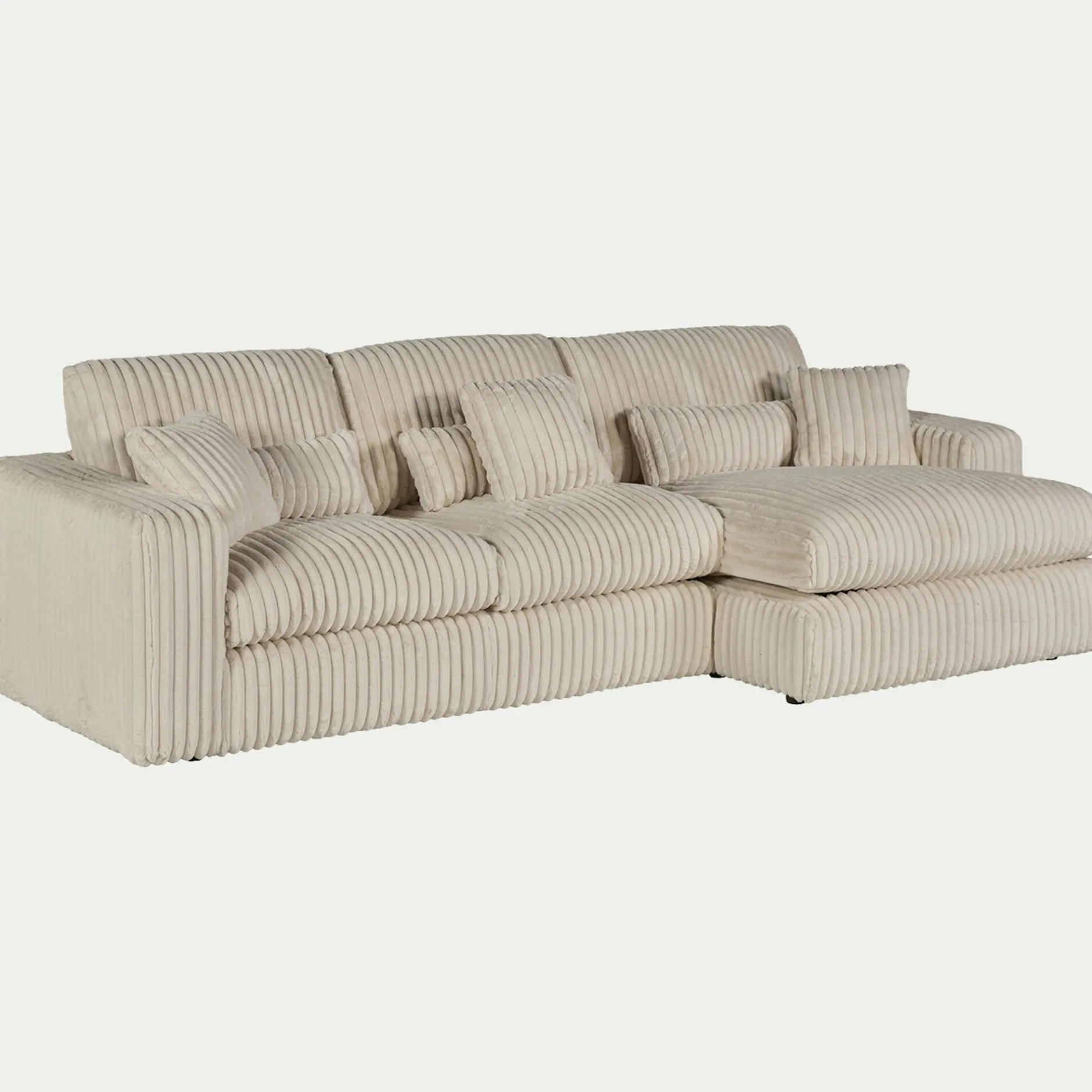 Canapé En Velours|Canapé 3 Places*alinea Canapé petit angle droit fixe en tissu côtelé bita - ventoux Blanc