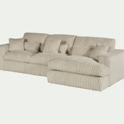 Canapé En Velours|Canapé 3 Places*alinea Canapé petit angle droit fixe en tissu côtelé bita - ventoux Blanc