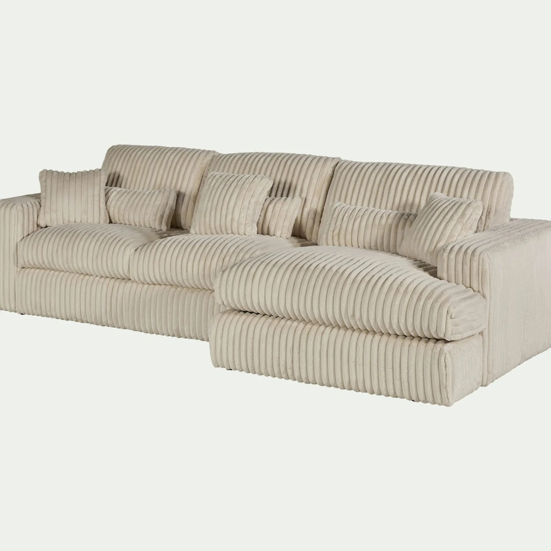 Canapé En Velours|Canapé 3 Places*alinea Canapé petit angle droit fixe en tissu côtelé bita - ventoux Blanc