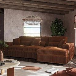 Canapé En Velours|Canapé 3 Places*alinea Canapé petit angle droit fixe en tissu côtelé bita - brun rustrel Marron