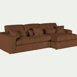 Canapé En Velours|Canapé 3 Places*alinea Canapé petit angle droit fixe en tissu côtelé bita - brun rustrel Marron